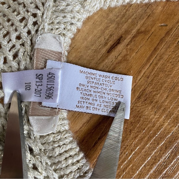 CHICO’S OS Cream Metallic Sparkle Open Knit Kimono Sweater Pullover Lagenlook - Picture 10 of 16